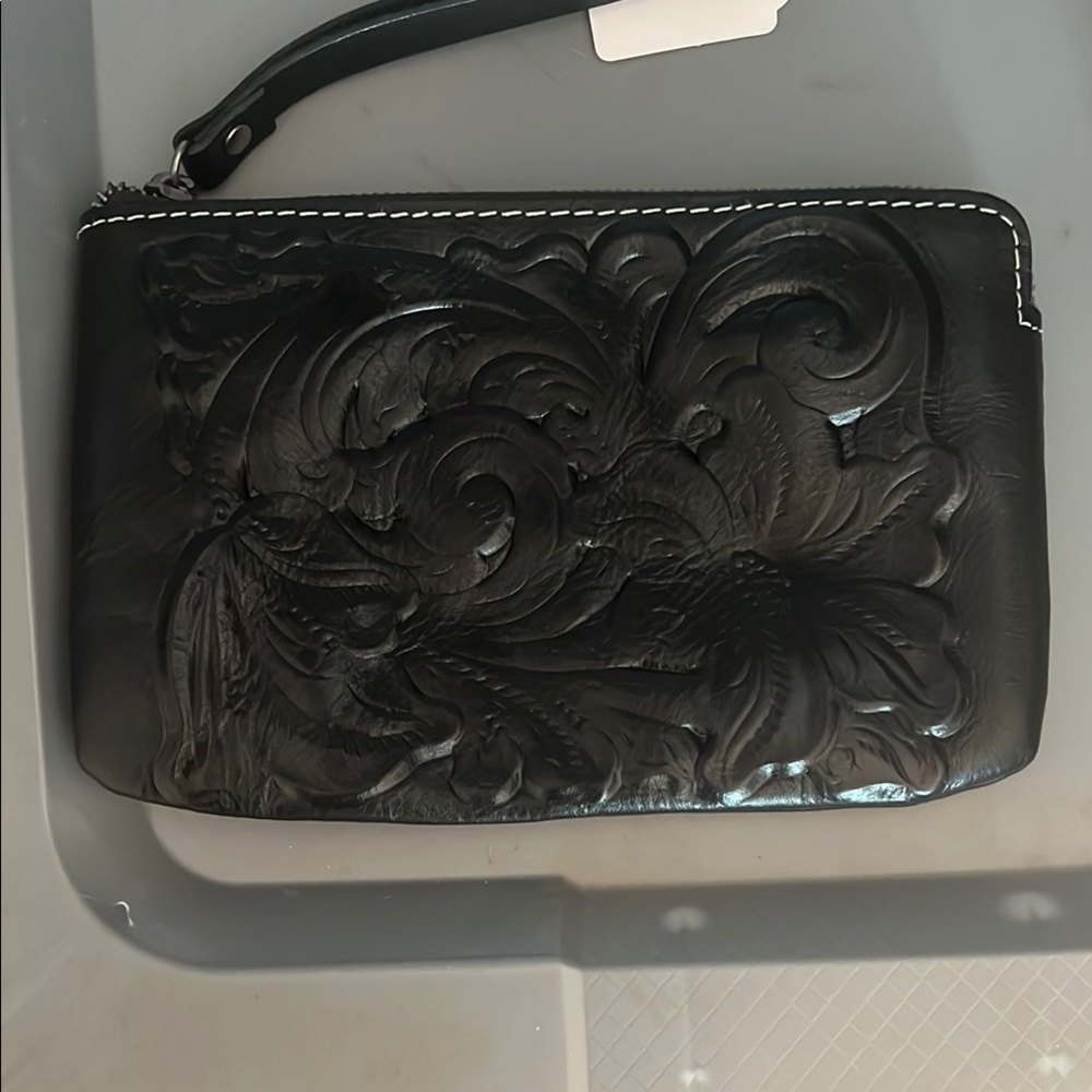 Patricia Nash Black Embossed Leather Wristlet
